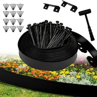 Flexible rasenkante Kunststoff 5cm hoch, Länge 20m,beetumrandung Kunststoff mit 60 Erdanker und 2 Verbinder+1 Hammer,Unsichtbare Raseneinfassung-Schwarz (Glatte Kante, 5cmx20m)