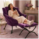ANYSUN Loungesessel Relaxsessel aus Samt mit Nackenstütze, ergonomisch weich gepolstert (Sessel mit optionalem Fußhocker, Relaxsessel), Kompakter Relaxsessel 75 x 80 x 85 cm, wahlweise mit Fußhocker lila