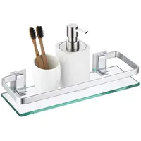 KASAN KüchenregalWandablage Aus Glas Badregal - Wandregal Bad & WC - Badablage Für Spiegel & Waschbecken - Glasregal Badezimmer-Regal Mit Reling Aus Chrom & Glasablage Klar,50CM
