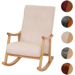 Schaukelstuhl HWC-K10, Relaxsessel, Holz FSC¬Æ Stoff/Textil Chenille (465g/m¬≤) ~ creme, Gestell natur