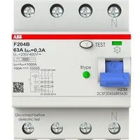 ABB Stotz S&J FI-Schutzschalter TypB 4P 63A, 300mA, 3kA, 4TE F204B-63/0, 3-4TE