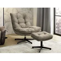Jockenhöfer Relaxsessel KASPER Cord 75 x 86 x 87 cm Taupe mit Hocker drehbar