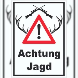 Achtung Jagd Gewehr Aufkleber A5 (148x210mm)