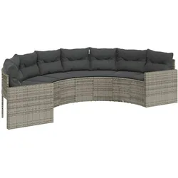 vidaXL Gartensofa mit Kissen Halbrund Grau Poly Rattan