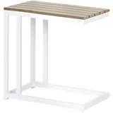 Beliani Beistelltisch Hellbraun Kunstholz und Aluminium Rechteckig 60x35 cm Latten-Optik Lamellen-Optik Modern Terrasse Balkon Couchtisch