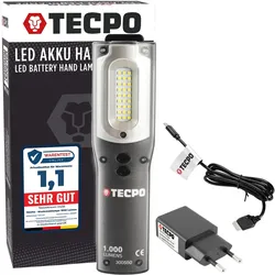TECPO LED Akku Handlampe 1000 Lumen IP54 + USB Ladegerät