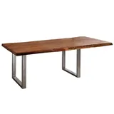 Massivmoebel24 Baumtisch mit Ansteckplatte Akazie 240-300x110x78 walnuss lackiert FREEFORM 2 #21