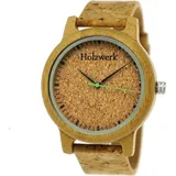 Holzwerk Germany Holzwerk EUTIN Damen und Herren Holz Uhr mit Kork & Leder Armband in beige, grün