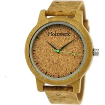 Holzwerk Germany Holzwerk EUTIN Damen und Herren Holz Uhr mit Kork & Leder Armband in beige, grün