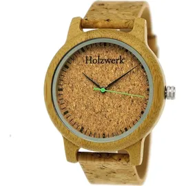 Holzwerk Germany Holzwerk EUTIN Damen und Herren Holz Uhr mit Kork & Leder Armband in beige, grün