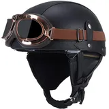 Byroads Halbhelm, Retro Jethelm, Mopedhelm Herren, Halbschalenhelm mit ECE Zertifizierung, Erwachsen Unisex Sturzhelm mit Schutzbrille für Cruiser, Chopper, Biker, Moped (55~62CM)