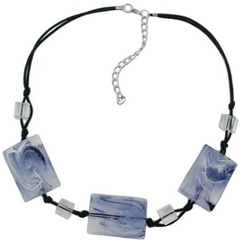 Gallay Perlenkette 3x 35x25mm-Viereck gewellt schwarz-weiß-grau-marmoriert Kordel 45cm (1-tlg) grau