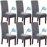 CLGTY Stretch Wasserdicht Stuhlhussen, Stretch Wildleder Stoff Abnehmbar Stuhlbezug Sitzbezüge, Stuhlhussen Für Küche Hotel-grau-6er Set