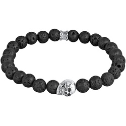 KUZZOI Herren Totenkopf Lava Stein Perlen 925 Silber Herrenschmuck   