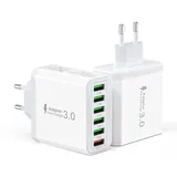 USB Ladegerät 2er-Pack, 6-Ports Ladeadapter 33W USB Ladestecker mit QC 3.0 Schnellladegerät Mehrfach, USB Netzteil für iPhone 16 15 14 13 12 11 Pro Max XS XR, iPad, Samsung S21 S20 S10 Note 9 8, Handy