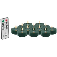 LC Home LED-Kerze LED Kerzen Set Winter Echtwachs Timerfunktion Fernbedienung dimmbar (Set, 12-tlg., LED Kerzen Winter, Teelicht und Stumpenkerze mit Reflexionsspiegel), LED Kerzen mit Timerfunktion Fernbedienung Dimmbar grün Ø 6.8 cm x 3 cm