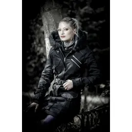 Gothicana by EMP Damen schwarze Winterjacke mit Taillengürtel 5XL - 5XL