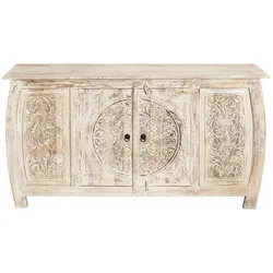 Vintage Design Sideboard in Creme Weiß Akazie Massivholz