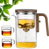 Enchanti Teekanne, magische Teekanne, Wassertrennung, Glas-Teekanne mit Holzgriff, Enchanti Teekanne mit Sieb, Drucksteuerung, magische Teekanne für losen Tee, Hexerei, Teekanne mit 2 Tassen