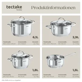 Tectake tectake® Kochtopfset, Silber, Metall, Kochen, Töpfe, Topfsets