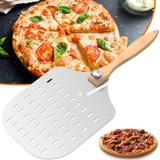 Pizzaschieber Groß Perforierter Pizza Peel mit Verbrühungshemmend Griff Wippschneider Pizzaschieber Pizzaofen-Zubehör, Geschenke für Liebhaber des hausgemachten Backens wie Pizza Brot (A)