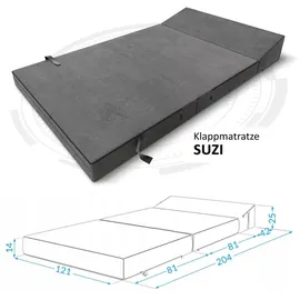 Fdm Klappmatratze Suzi Maxi 120x200 cm Kaltschaum, Gästematratze Höhe 14 cm Härtegrad H3, Öko-Tex Allergikergeeignet Bezug Trinity Waschbar Graphit,