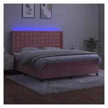 vidaXL Boxspringbett mit Matratze & LED Rosa 180x200 cm Samt