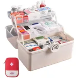 EURXLQ 3-Regal 39cm Weiß Mehrzweck-Aufbewahrungsbox,Medikamentenschrank mit Aufbewahrungsbeutel,Medikamenten Organizer Hausapotheke Box,Toolbox,Sortierbox,Angelkoffer,Organizer Box,39x26.5x21.5 cm