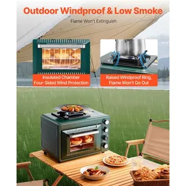 Vevor Outdoor Ofen 2 in 1 tragbarer Campingofen, einstellbare Feuerrate, 60-Minuten-Timer, winddicht, mit Grillrost und Bratblech, für Campingausrüstung Picknick im Garten Kochen im Freien