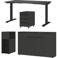 Germania Büromöbel-Set »Mailand«, (4 tlg.), inkl. Schreibtisch, Rollcontainer, Raumteiler und Sideboard, grau