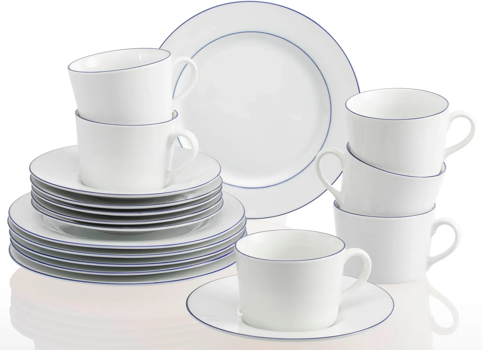 Kaffeeservice RETSCH ARZBERG "Geschirr-Set, Service Heike Blaurand", weiß (weiß, blau), 18 tlg., Porzellan, Geschirr-Sets, maritimer, blauer Rand, Made in Germany, 18 Teile, für 6 Personen