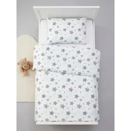 TupTam Kinder Gemusterte Bettdecken Set Ganzjahresdecke Bettdecke Kopfkissen Flachkissen 2tlg., Farbe: Sterne Mint/Schwarz, Größe: 135x100 cm