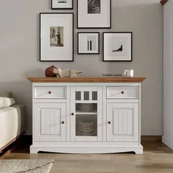 Sideboard Kommode Holz im Landhausstil mit Glastür