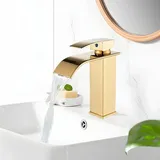 Wasserfall Waschtischarmatur, Wasserhahn Bad Gold, Kaltes und Heißes waschamatur waschbecken, Wasserhahn Waschbecken für Badezimmer, Einhandmischer