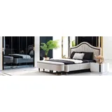 JVmoebel Komplettschlafzimmer Elegantes Schlafzimmer Möbel Set aus Holz in modernem Weiß, (5-tlg., Bett, 2х Nachttische, Kleiderschrank, Hocker), Made in Europa weiß