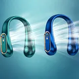 2 Stück Tragbarer Nackenventilator, Flügelloser Ventilator mit 4000mAh,5 Geschwindigkeiten, Digitalanzeige,4‐Kanal Nackenventilator, Grün+Blau - Grün/Blau