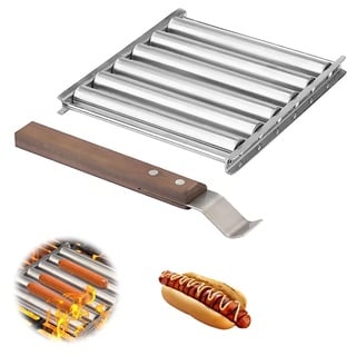 Hot Dog Roller Edelstahl Wurstroller Rack,Hot Dog Maker mit extra langem Holzgriff,BBQ Hot Dog Griller Max 5 Hot Dog Kapazität für gleichmäßig gekochte Hot Dog