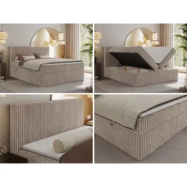 MKS Meble Boxspringbett 180x200 Hellbraun Cord, Boxspringbett mit Matratze H3, Bett mit Bettkasten and Kopfteil, Doppelbett mit Stauraum, Polsterbett - Tiliano
