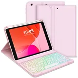 Bettdow für iPad 9.Gen 2021/8.Gen 2020/7.Gen 2019 Tastatur Hülle, Deutsch QWERTZ Layout Magnetisch Abnehmbarer Beleuchtete Tastatur, Hülle mit Stifthalter für iPad 10.2 Zoll 2019-2021, Rosa