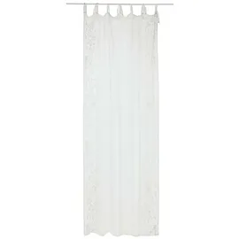 Loberon Gardine Douvaine, Vorhang mit floralen Stickereien, charmante Bindebändern, lichtdurchlässig, Raumtrenner, Leinen, weiß