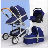 TPFLiving Kombi-Kinderwagen 3in1 Set - Modell 2 Stoff - Blau