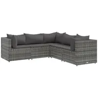 vidaXL 5-tlg Garten-Lounge-Set mit Kissen Grau Poly Rattan Modell 53