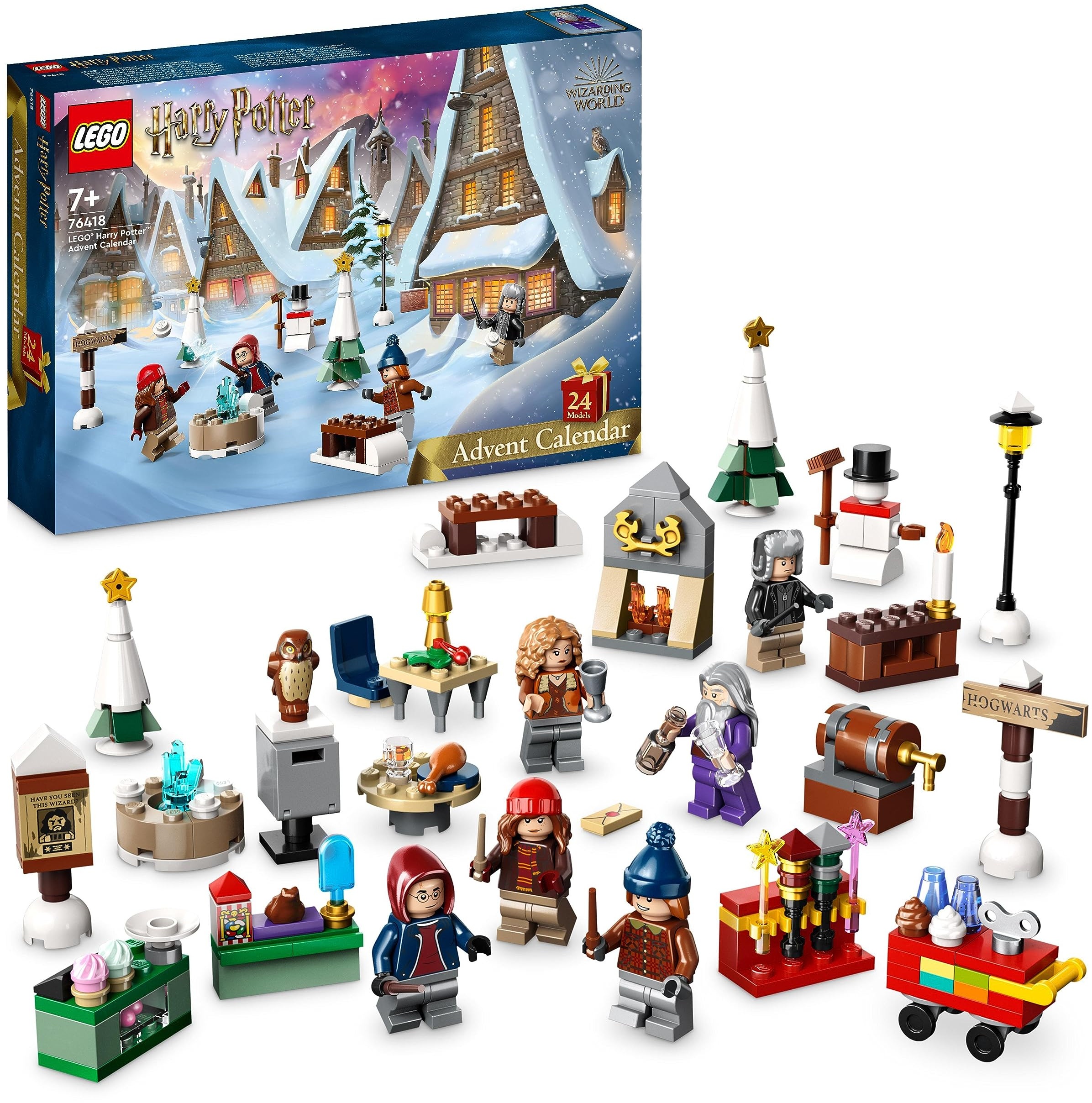 LEGO 76418 Harry Potter Adventskalender 2023, Weihnachtskalender mit 24 Geschenken inkl. 18 Hogsmeade Mini-Modelle und 6 Minifiguren wie Hermine Granger und Draco Malfoy, Spielzeug zu Weihnachten