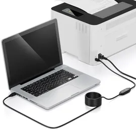 deleyCON 10m Akives USB Druckerkabel Scannerkabel Datenkabel USB 2.0 A-Stecker zu B-Stecker für Drucker Scanner Fax Multifunktionsdrucker Printer ... Schwarz