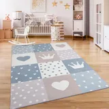 Paco Home Kinderteppich »Eliz 391«, rechteckig, 12 mm Höhe, Kurzflor, Spielteppich, Patchwork-Muster, Motiv Krone, Herz & Punkte beige