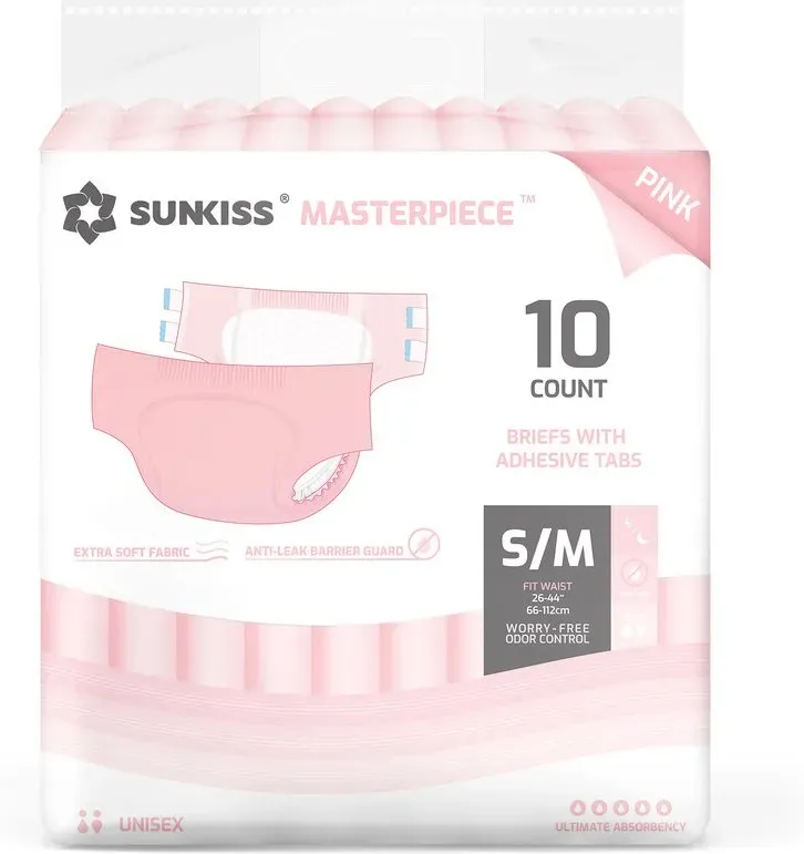 SUNKISS Masterpiece Windeln für Erwachsene mit ultimativer Saugfähigkeit, Einweginkontinenzslips für Männer und Frauen, mit Laschen, Auslaufschutz bei Blasenschwäche, Rosa, Größe S/M, 10 Stück