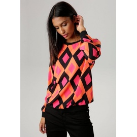 Aniston SELECTED Shirtbluse, Gr. 36, schwarz-orange-pink, , 21816119-36