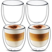 Gunolye 4 x 250 ml Doppelwandige Gläser,Latte Macchiato Gläser,Espressotassen Set,Trinkgläser, Teegläser,Doppelwandig aus Borosilikatglas,Hitze und Kältebeständigkeit