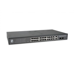 LevelOne Switch Web Smart 28 Gigabit Ethernet-Ports mit 24 PoE-Ports 375W, 2 Uplink Gigabit SFP, 2 Uplink Gigabit Ports