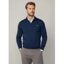 Hackett London für Herren. HM703317 Pullover aus navyfarbenem Baumwoll- und Seidenstoff (XL), Lässig, Baumwolle, Marine